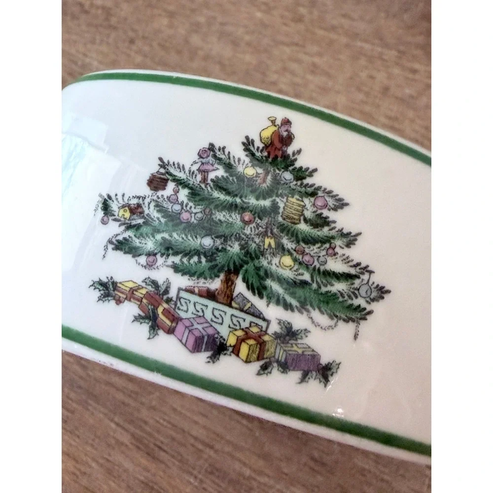 Spode Christmas Tree Napkin Ring Ceramic Oval Holiday Decor